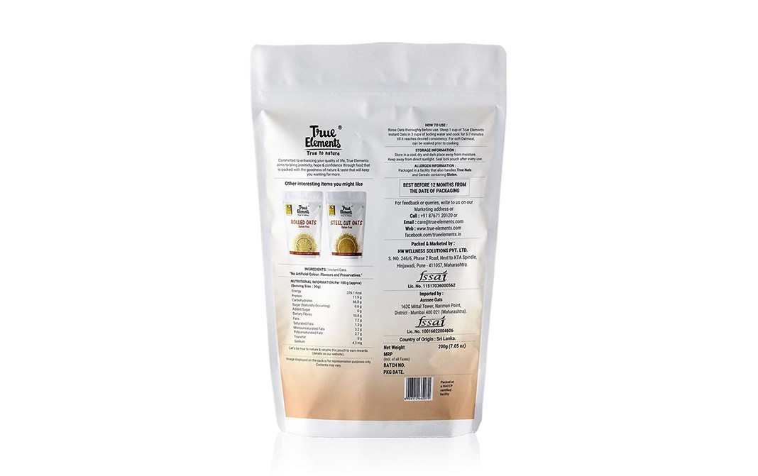 True Elements Whole Instant Oats    Pack  200 grams